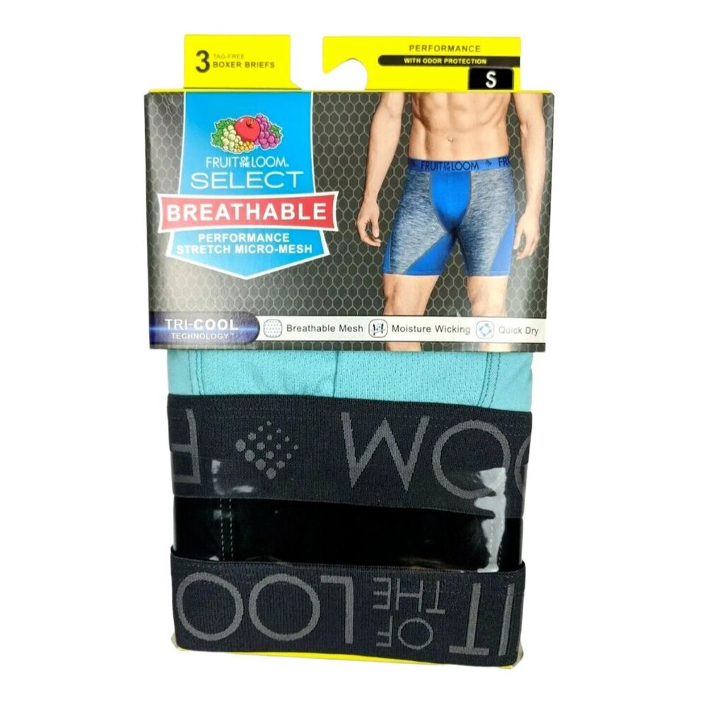 Fruit of the Loom Mens Select Breathable Cool Mesh 3pk Boxer Brief S 28-30 NWT